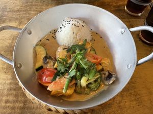 Peanut coconut sauce with tofu  at Sunshine Vegan Restaurant in Berlin