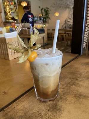 Black tea with coconut milk  at Sunshine Vegan Restaurant in Berlin