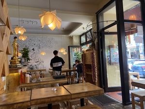 Inside (check the beautiful murial!)  at Sunshine Vegan Restaurant in Berlin