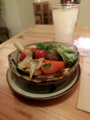 Chicken in mushroom sauce at Sunshine Vegan Restaurant in Berlin