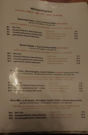 Menu at Sunshine Vegan Restaurant in Berlin
