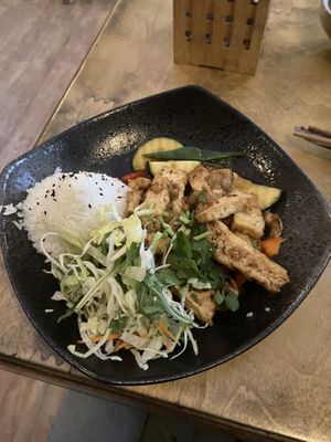 Tofu and rice  at Sunshine Vegan Restaurant in Berlin