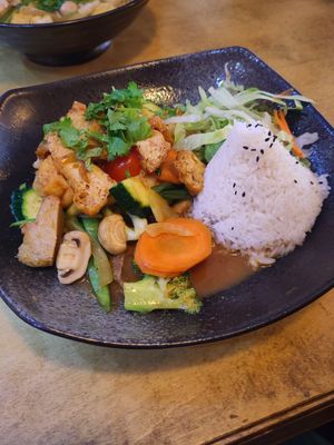Special Peanut Sauce, Seitan, Tou at Sunshine Vegan Restaurant in Berlin