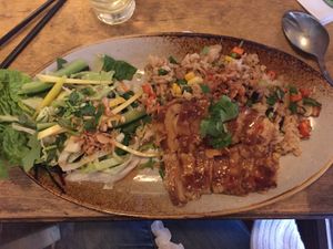 “Duck” (seitan) with fried rice - delicious highly recommend  at Sunshine Vegan Restaurant in Berlin
