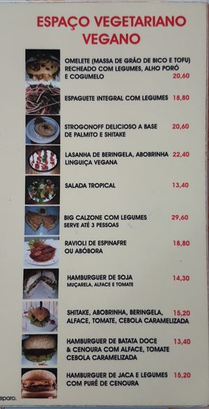 Menu at Mama's in Porto Seguro