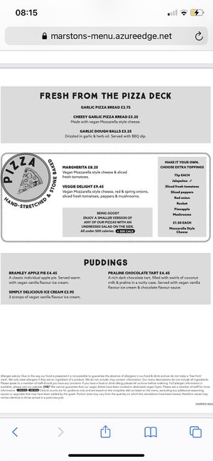 Vegan menu  at The Inkwell at Lichfield in Lichfield