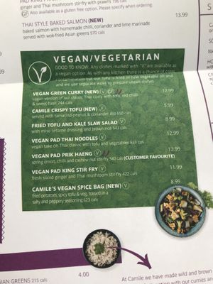 Vegan/Veggie menu options  at Camile in Dublin