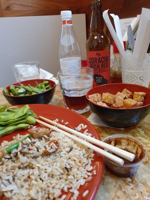 Pad prik hand, fried tofu with tamarind sauce and edamame. at Camile in Dublin