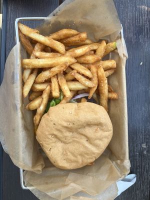 Impossible Burger with fries at Pour  in Petoskey