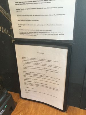 The vegan menu at The Back Door Bakery & Cafe in Sunland-tujunga
