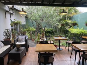 Beautiful outdoor seating behind the mercado  #Veganuary at Lavka in Guatemala City