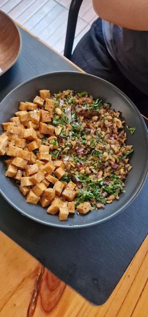 Nam khao crispy rice bowl at Lavka in Guatemala City