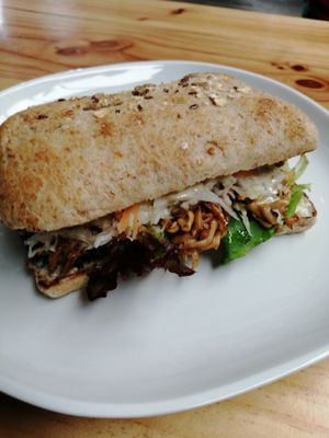 Vegan Pulled Pork Mushroom Sandwich at Lavka in Guatemala City