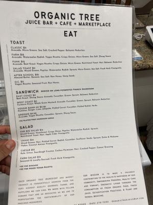 Menu - food  at Organic Tree in Dana Point