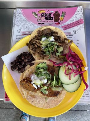 My 2nd round of 2 different tacos with extra garnish  at Gracias Madre in Mexico City