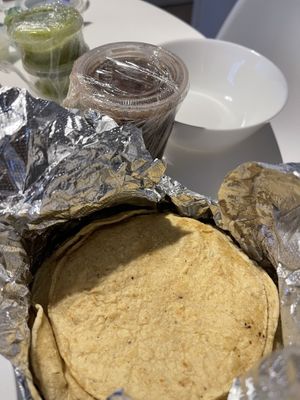 … came with several sauces and more than enough Tortillas.   at Gracias Madre in Mexico City