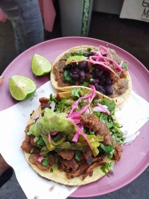 Taco de pastor y taco de milanesa at Gracias Madre in Mexico City