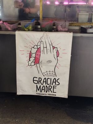 No se pierdan, el puesto tiene esta bella lonita. at Gracias Madre in Mexico City