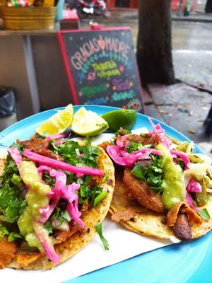 Pastor y birra at Gracias Madre in Mexico City