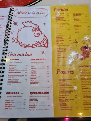 Menu at Gracias Madre in Mexico City