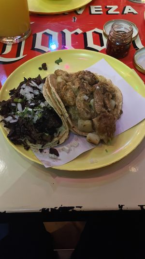 Suadero/ chicharrón con papas en salsa verde  at Gracias Madre in Mexico City
