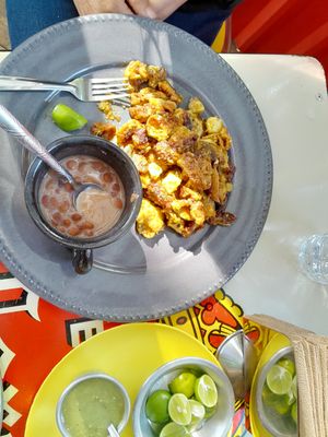 Chicharrón con papas en salsa at Gracias Madre in Mexico City