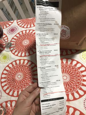 Our bill with what we got   at Gracias Madre in Mexico City