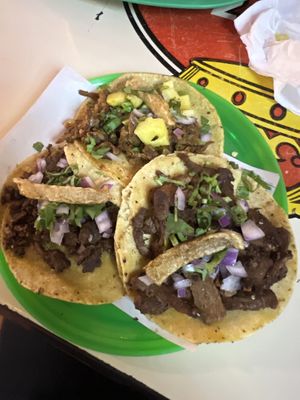 pastor (top), arrachera (left), birria (right)  at Gracias Madre in Mexico City