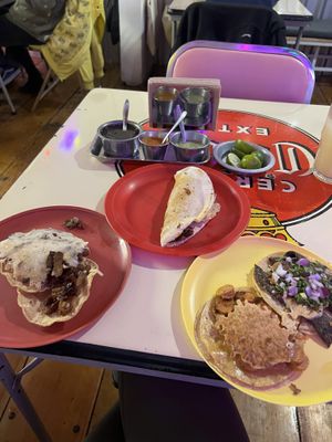 Volcán, quesadilla, taco de milanesa y salchicha   at Gracias Madre in Mexico City