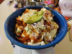 Red chilaquiles at Gracias Madre in Mexico City