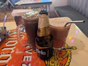 Antioxidant fresh juice, and michealado at Gracias Madre in Mexico City