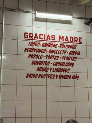 Menu  at Gracias Madre in Mexico City
