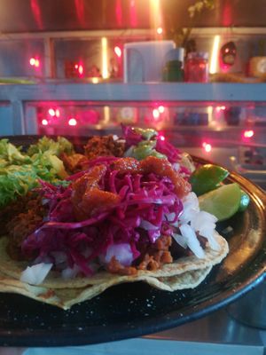 Taco de chorizo de hongos y garbanzo at Gracias Madre in Mexico City