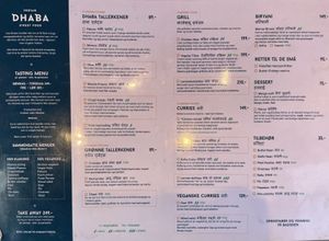 Menu  at Dhaba in Nykobing