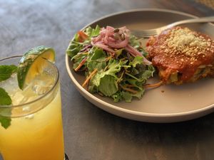 Lasaña vegana at Drift Bar in Santa Teresa