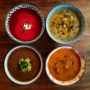 Selection of vegan soups daily. Available in restaurant and also in glass jars to go from the market. at Drift Bar in Santa Teresa