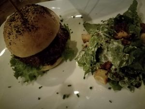 Drift burger, soy patty, delicious at Drift Bar in Santa Teresa