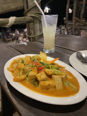 Yummy Thai curry made vegan with extra tofu  at Jai-Dee Home  in Koh Lanta