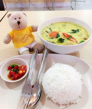 Green curry with rice 80 baht  at Good Taste Vegetarian - MBK in Bangkok
