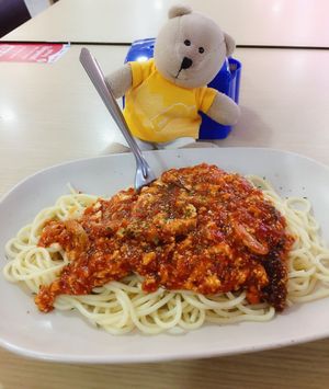 Spaghetti mushroom tomato sauce 80 baht  at Good Taste Vegetarian - MBK in Bangkok