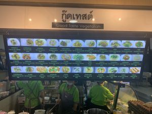 Store front and Menu at Good Taste Vegetarian - MBK in Bangkok