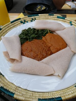 Pancake with dip at YEnat Restaurant in Mannheim