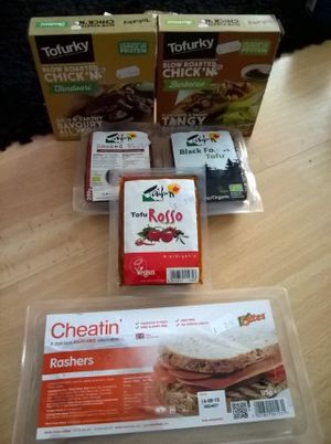 Tofu selection and cheatin' bacon at Alternative Stores - Online store in North Shields
