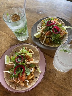 Mushroom Tacos (front) pumpkin tacos (back)  at The Hideout in Unawatuna