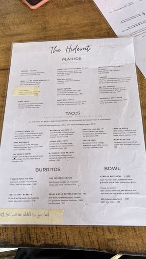 Menu  at The Hideout in Unawatuna