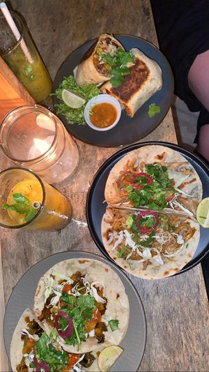 Mushroom & pumpkin tacos and vegan Burrito    at The Hideout in Unawatuna