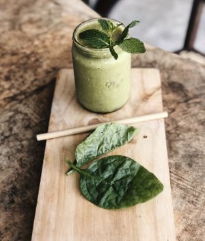 Mango almond milk smoothie at The Hideout in Unawatuna