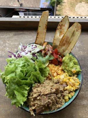 Jackfruit burrito bowl at The Hideout in Unawatuna
