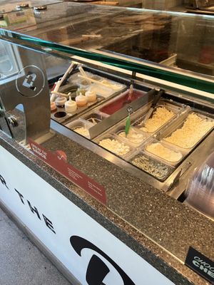 the ingredients (including vegan cheese)  at Pieology - University Square in Honolulu