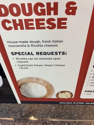 extra charges for vegan cheese   at Pieology - University Square in Honolulu